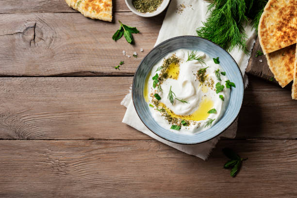 istock Labneh yogurt cream cheese dip with pita bread 2158108874