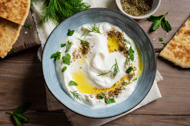 istock Labneh yogurt cream cheese dip with pita bread 2158108919