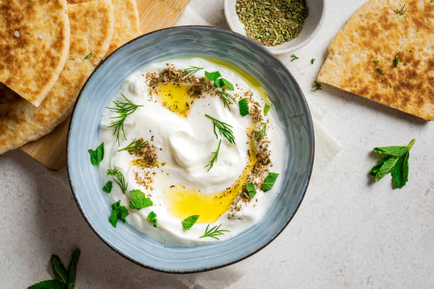istock Labneh yogurt cream cheese dip with pita bread 2158108950