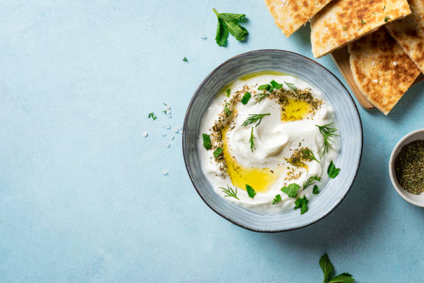 istock Labneh yogurt cream cheese dip with pita bread 2158109162