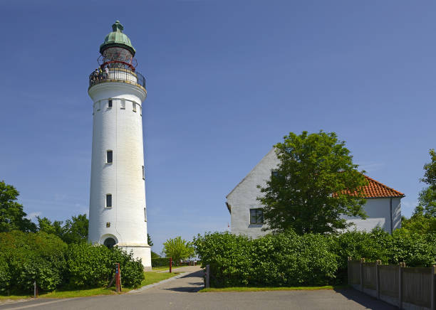 Store Heddinge, Denmark - Exterior view of Stevns Lighthouse (Stevns Fyr) at Stevens Klint, Unesco Heritage Site in Denmark, northern Europe.