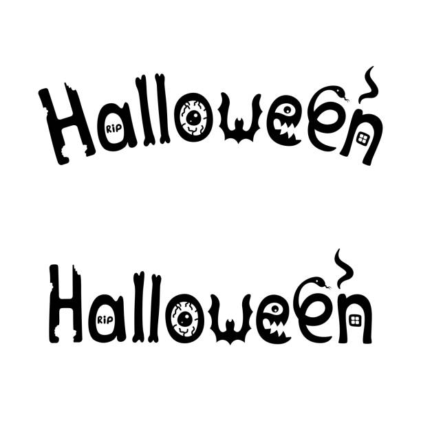 istock Halloween text banner with black symbols on the white background. 2158109649