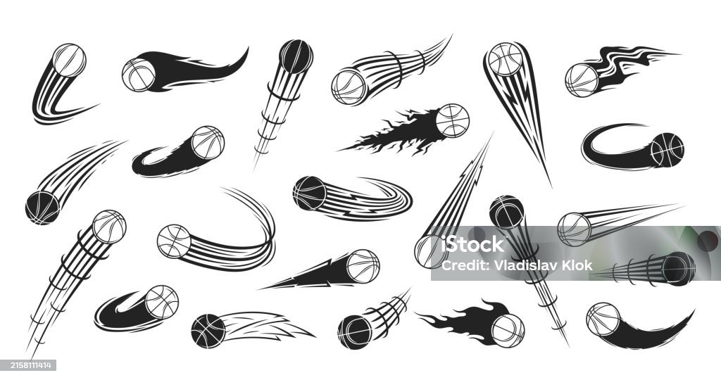 Basketball Vector Inmotion Vector Basketball Flying Balls With Motion Trails Stock Illustration ...