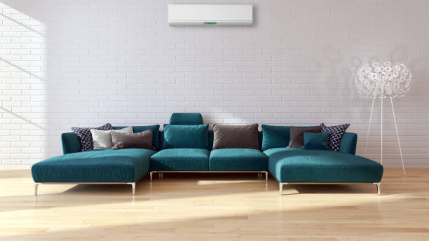istock modern bright interiors room with air conditioning and remote control illustration 3D rendering 2158111585