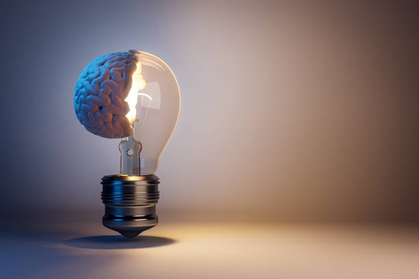 istock Brain in a lightbulb against a gradient background, concept of creative idea, modern design. 3D Rendering 2158117368