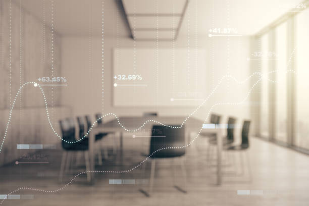 istock Double exposure of abstract creative statistics data hologram on a modern boardroom background, analytics and forecasting concept 2158117468