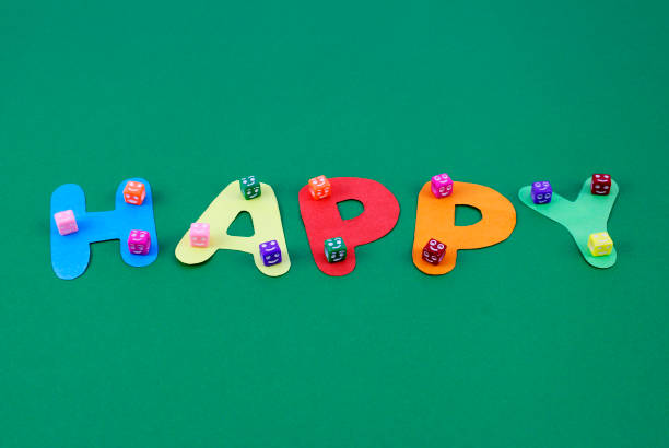 Colorful cubes with happy expressions over word happy