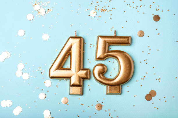 istock 45 years celebration. Greeting banner. 2158119445