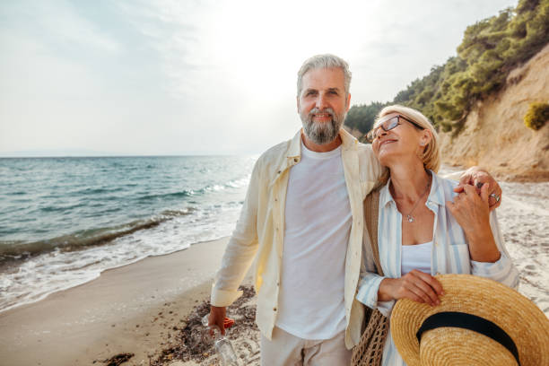 Senior couple enjoying day on a beach