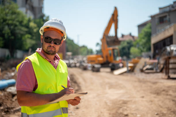 istock Civil engineer works in the field 2158121634