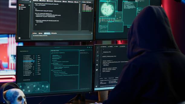 istock Lone wolf hacker in secret hideout trying to hide online activity 2158124793