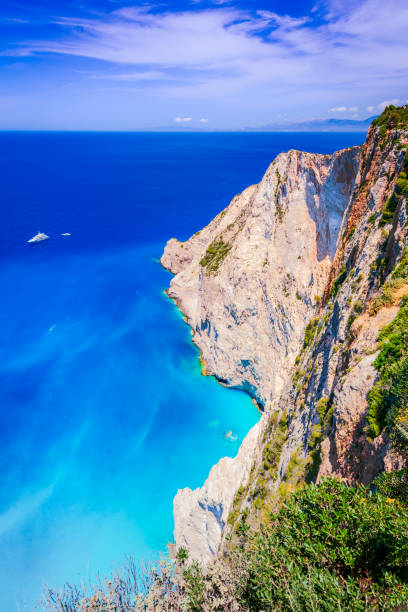 Zakynthos, Greece. Famous Navagio Beach, overhead landscape of Ionian Sea, Greek Islands.