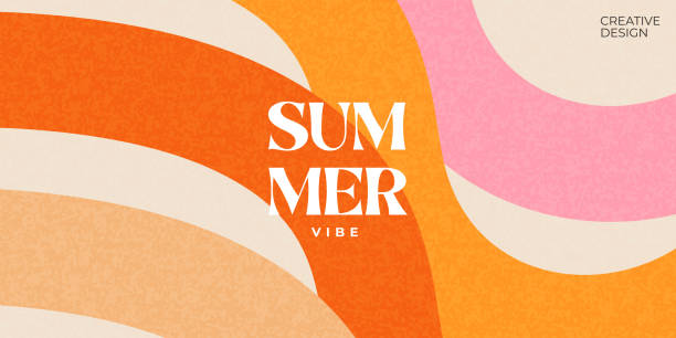 illustrazioni stock, clip art, cartoni animati e icone di tendenza di concetto creativo di copertina luminosa estiva, biglietto o poster in stile minimale per l'identità aziendale, il branding, gli annunci sui social media, la promozione. modello di design moderno in stile geometrico alla moda - summer pattern