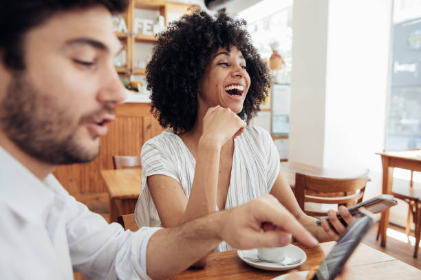 istock Business couple in a cafe 2158131935