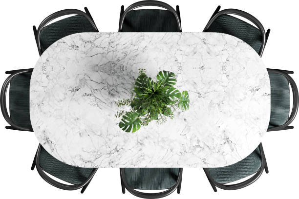 istock Top view of marble dining table with chairs 2158140301
