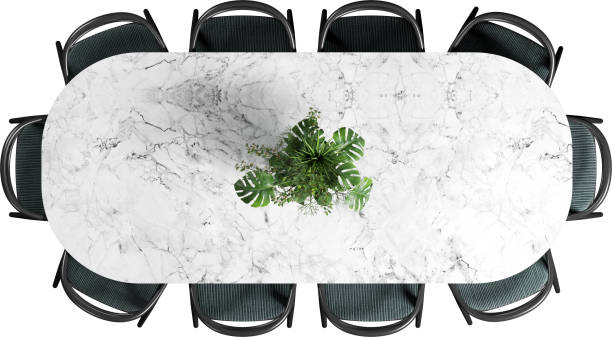 istock Top view of marble dining table with chairs 2158140461