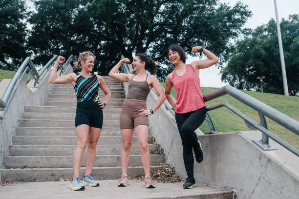 istock Morning Women's Running Group Flex Arms 2158141277