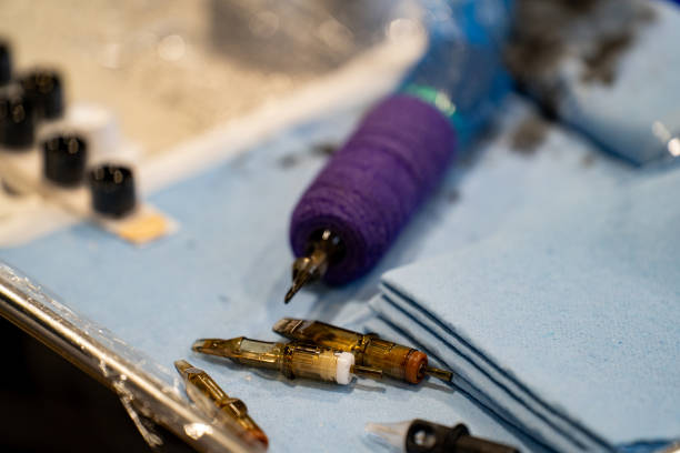 istock Tattoo materials in the tattoo studio. 2158143656