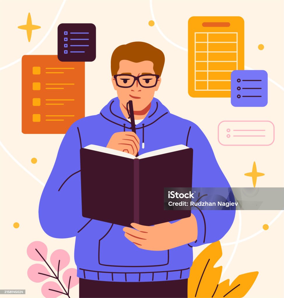 Person Make Notes Vector Stock Illustration - Download Image Now - Hand ...