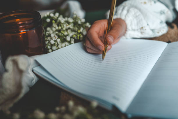 istock Girl writes in a notebook, aesthetics 2158145060