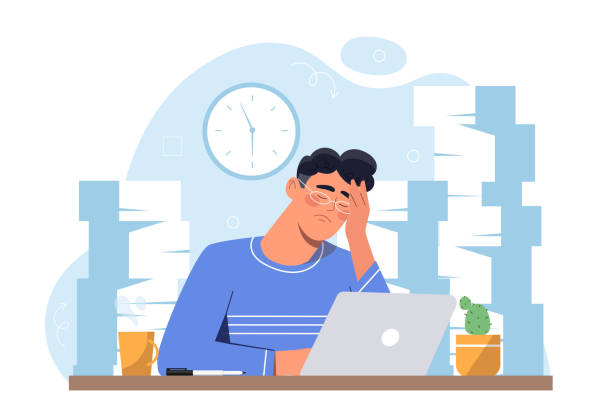 перегрузка на работе человеко-вектор - эмоциональный стресс stock illustrations