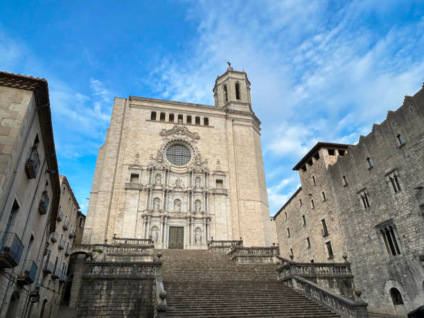 View of the cathedral on a day. Gerona. Spain.