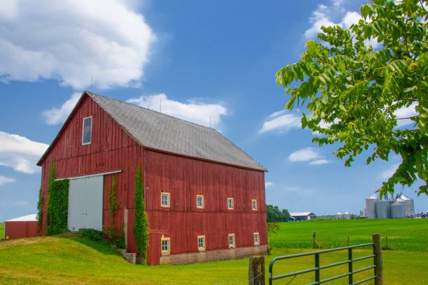 istock Old Red Barn with gate- Carrol County, Indiana 2158147169
