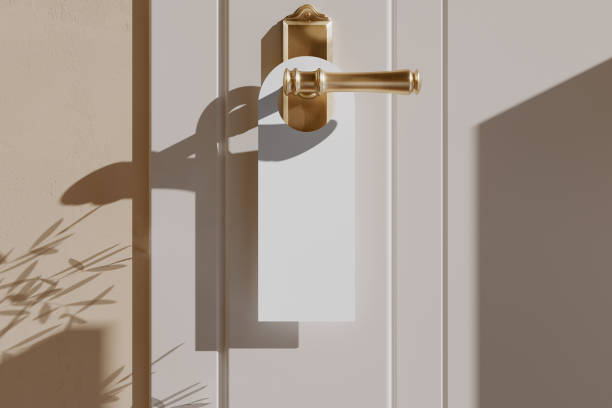 istock Service room door hanger sign mockup. 3D rendering 2158147939