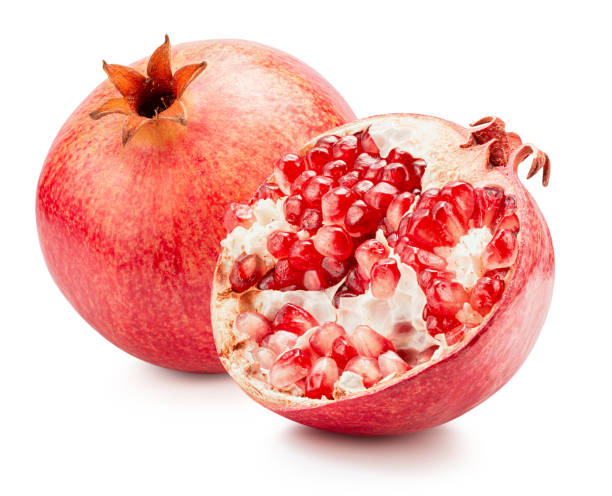 istock pomegranates isolated on a white background. Clipping path 2158150362