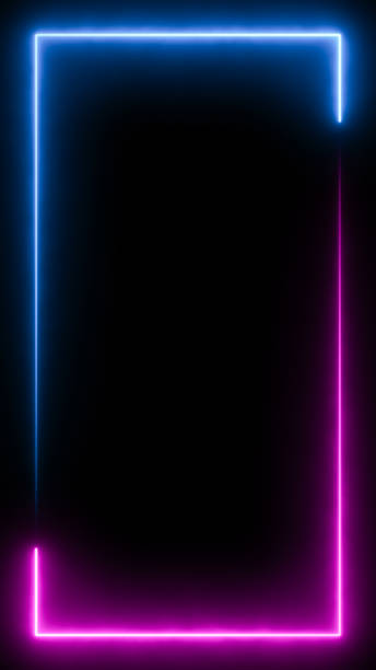 istock Abstract blue pink neon glowing line frame, animated moving led light screen box projection 3d rendering, empty blank space vertical presentation design background, futuristic laser sprectrum backdrop 2158150885