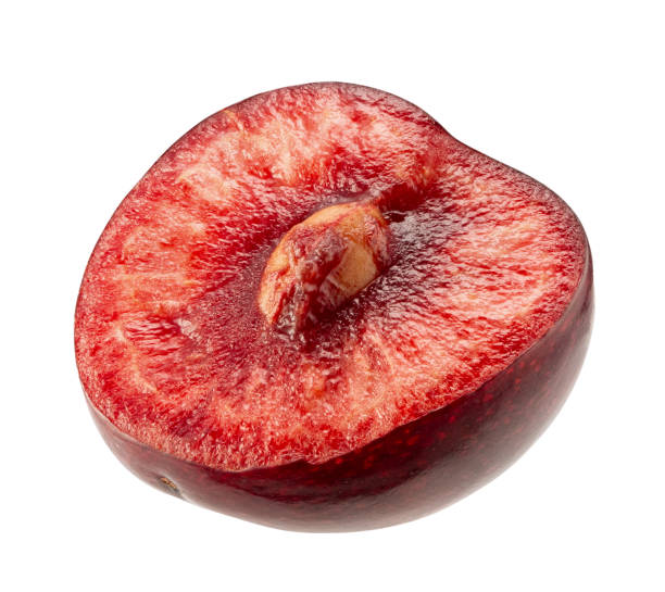 istock close up of sweet cherry half isolated on a white background. Clipping path 2158150916