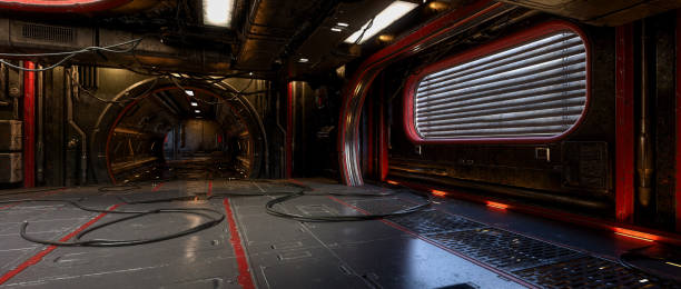 istock Futuristic underground  industrial environment with dark tunnel. Science fiction concept 3D rendered illustration. 2158152677