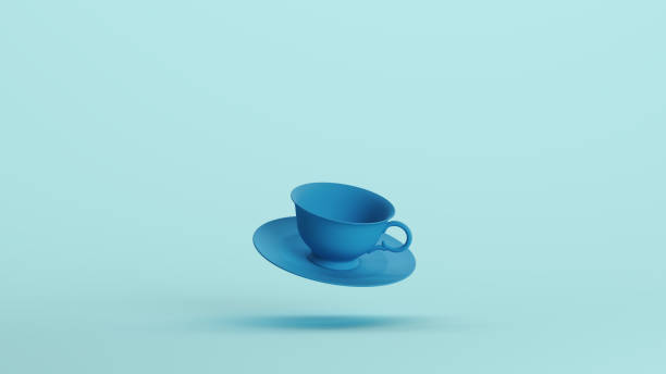 Blue tea cup saucer plate dishware tea cafe pottery soft tones pale background