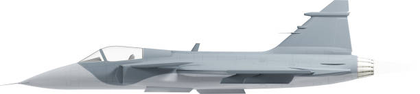 istock Side view of flying military airplane 2158155575