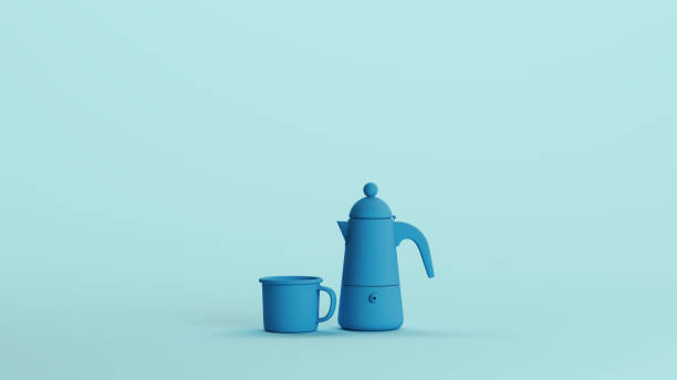 istock Blue coffee pot cafetiere coffeemaker handle retro vintage classic pale background 2158155780