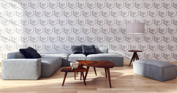 istock Large luxury modern bright interiors Living room mockup illustration 3D rendering image 2158156334