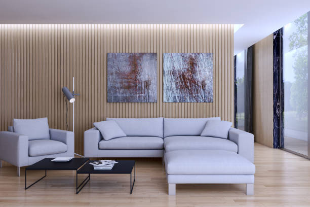 istock Large luxury modern bright interiors Living room mockup illustration 3D rendering image 2158156613