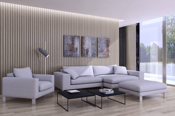 istock Large luxury modern bright interiors Living room mockup illustration 3D rendering image 2158156615