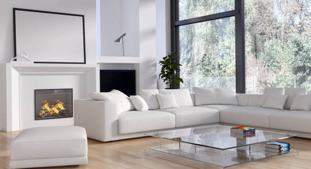 istock Large luxury modern bright interiors Living room mockup illustration 3D rendering image 2158156617