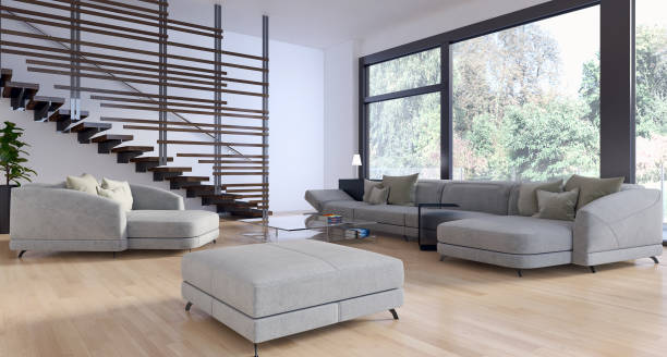 istock Large luxury modern bright interiors Living room mockup illustration 3D rendering image 2158156737