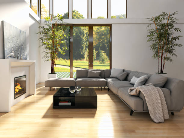 istock Large luxury modern bright interiors Living room mockup illustration 3D rendering image 2158156776