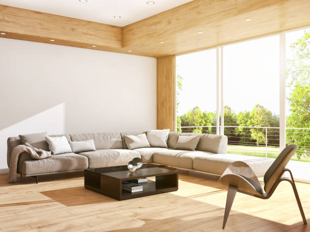 istock Large luxury modern bright interiors Living room mockup illustration 3D rendering image 2158156803