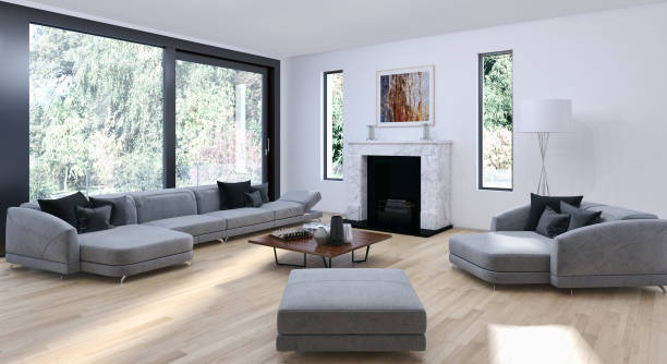 istock Large luxury modern bright interiors Living room mockup illustration 3D rendering image 2158156827