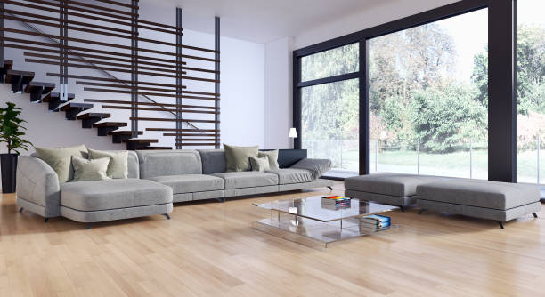 istock Large luxury modern bright interiors Living room mockup illustration 3D rendering image 2158157807