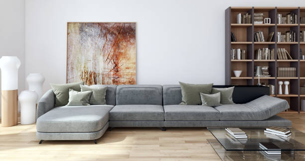 istock Large luxury modern bright interiors Living room mockup illustration 3D rendering image 2158157835