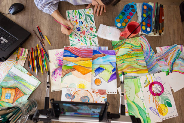 istock Drawing with Pencils, Watercolors, and Tablet 2158159350