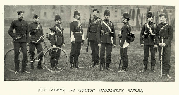 istock British Army volunteer soldiers, 2nd South Middlesex Rifles, Victorian military history, 1890s, 19th Century 2158161109