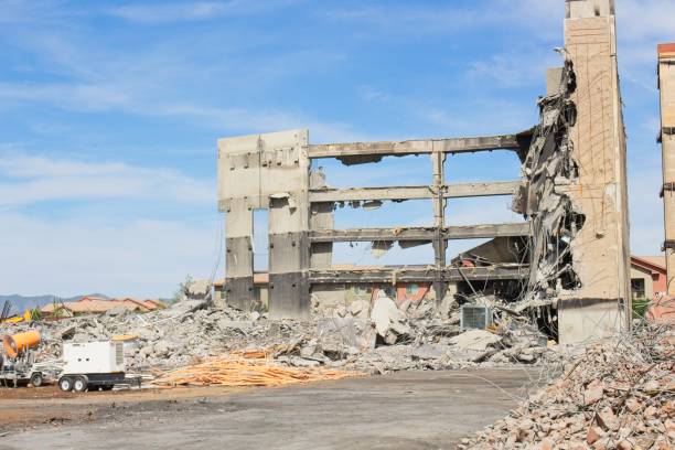 istock Building after a fire that is being demolished. 2158162791