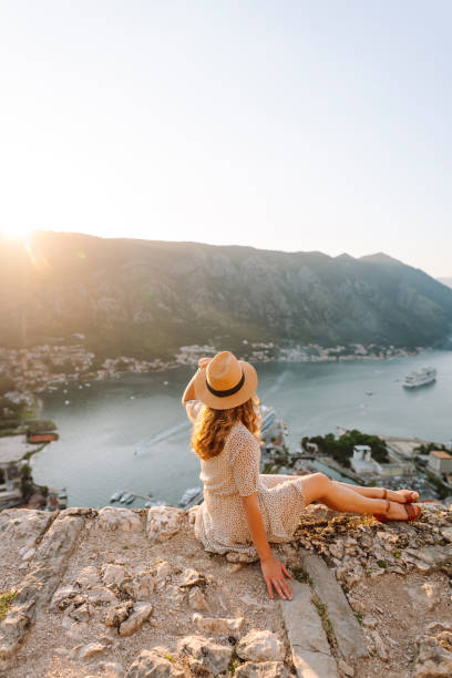 istock Tourist woman  standing on the observation deck 2158164276