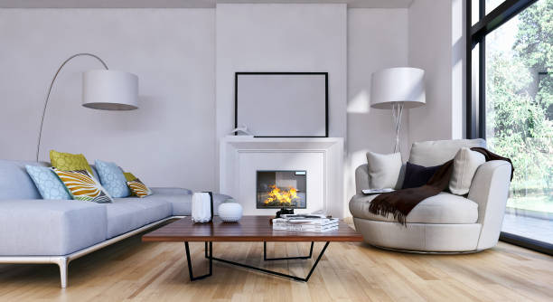 istock Large luxury modern bright interiors Living room mockup illustration 3D rendering image 2158164917